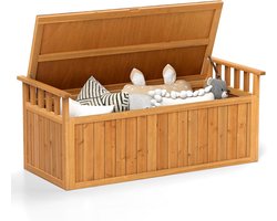 COSTWAY Tuinbox van hout, 209 liter, opbergbox met armleuningen, deksel en handgreep, 2-zitsbank, tuinbank met opbergruimte, opbergbox outdoor, voor tuin terras, 128 x 58 x 53 cm, naturel