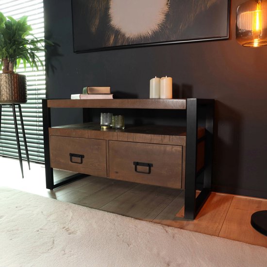 TV meubel industrieel mangohout Ilse 100cm walnoot bruin tv kast ...