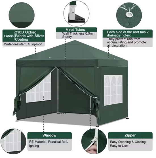 4goodz Partytent 2x2 m - Opvouwbaar met 4 Zijwanden - Blauw - 4goodz