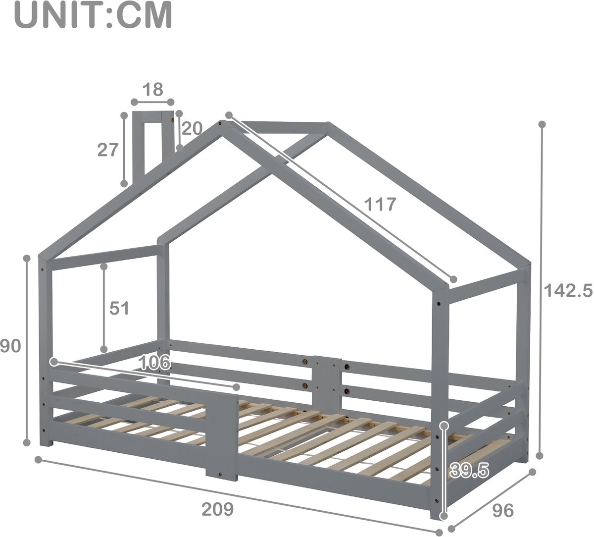 Kinderbed Kinderbed Huisbed met Schoorsteen - afbeelding 2