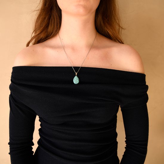 Marama - collier pierre précieuse Turquoise - acier inoxydable plaqué argent - cadeau pour femme - pendentif en forme de goutte - protection - sagesse - équilibre intérieur
