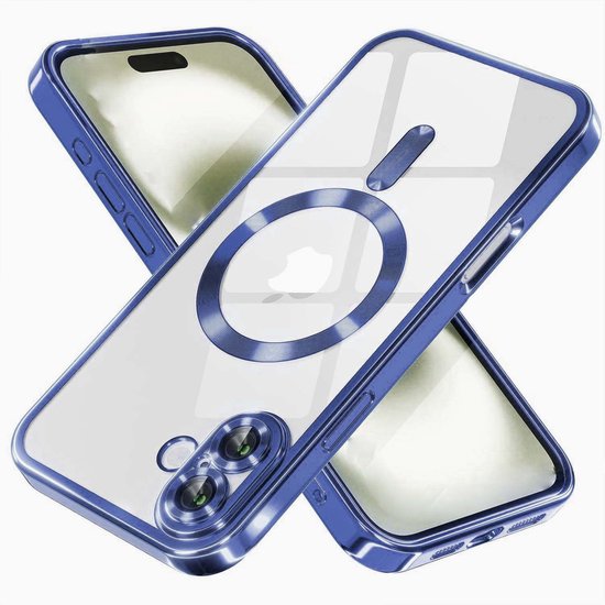Coque Compatible iPhone 16 Magsafe - Blauw - Coque arrière avec protection en verre pour appareil photo intégrée