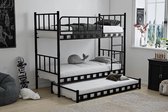 Bol.com AirSleeperz® heavy duty metalen stapelbed Emma Family - kinderbed hoogslaper voor 3 personen - Kleur: zwart - Afmeting 9... aanbieding