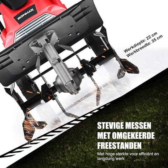 COSTWAY Elektrische vloerhak, motorhak, elektrisch, vloerfrees, tuinfrees, tuinfrees, tuinfrees, 4 hakmessen, 1200 W, 22 cm werkdiepte, 35 cm werkbreedte, 365 omw/m, met veiligheidsschakelaar, rood van Costway — afbeelding 2