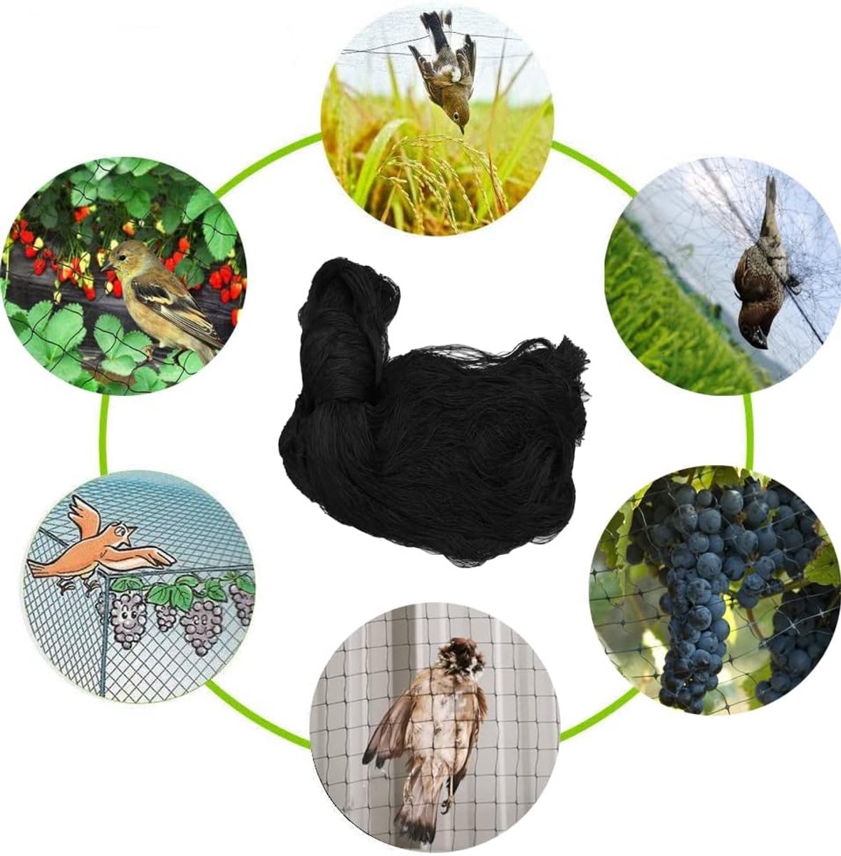 alouweekuky Vogelbeschermingsnet, 15 m x 15 m, zwart, scheurvast, voor kippen, volière, beschermt fruitbomen en groenten tegen vogels (maaswijdte 5 x 5 cm