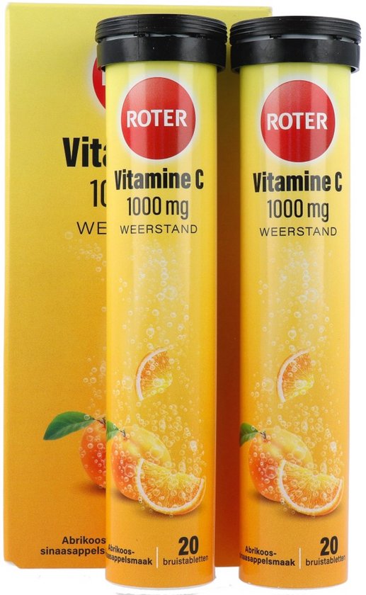 Roter Vitamine C 1000mg bruis - Hoge dosering vitamine C ter ondersteuning van je natuurlijke weerstand - 40 bruistabletten met abrikoos-sinaasappelsmaak