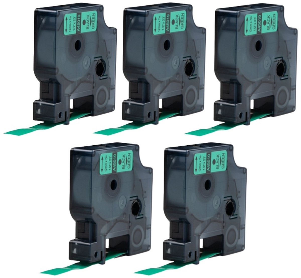 Label Tape Geschikt voor Dymo D1 45019 | 12 mm x 7 m | S0720590 - Zwart op Groen - 5 stuks - Geschikt voor: 100 100PLUS 120P 150 160 200 210D 220P 260P 280 300 350 350D 360D 400 400 Duo 420P 450 450D 450 Duo 500TS PnP