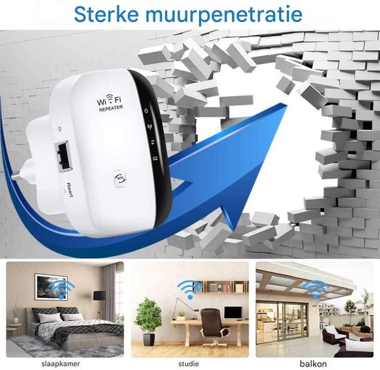 Krachtige WiFi-repeater - 300 Mbps WiFi-versterker - 2,4 GHz WiFi-bereikversterker - WiFi draadloze repeater - WiFi-extender - met Ethernet-poort, WiFi-booster, WPS-bescherming