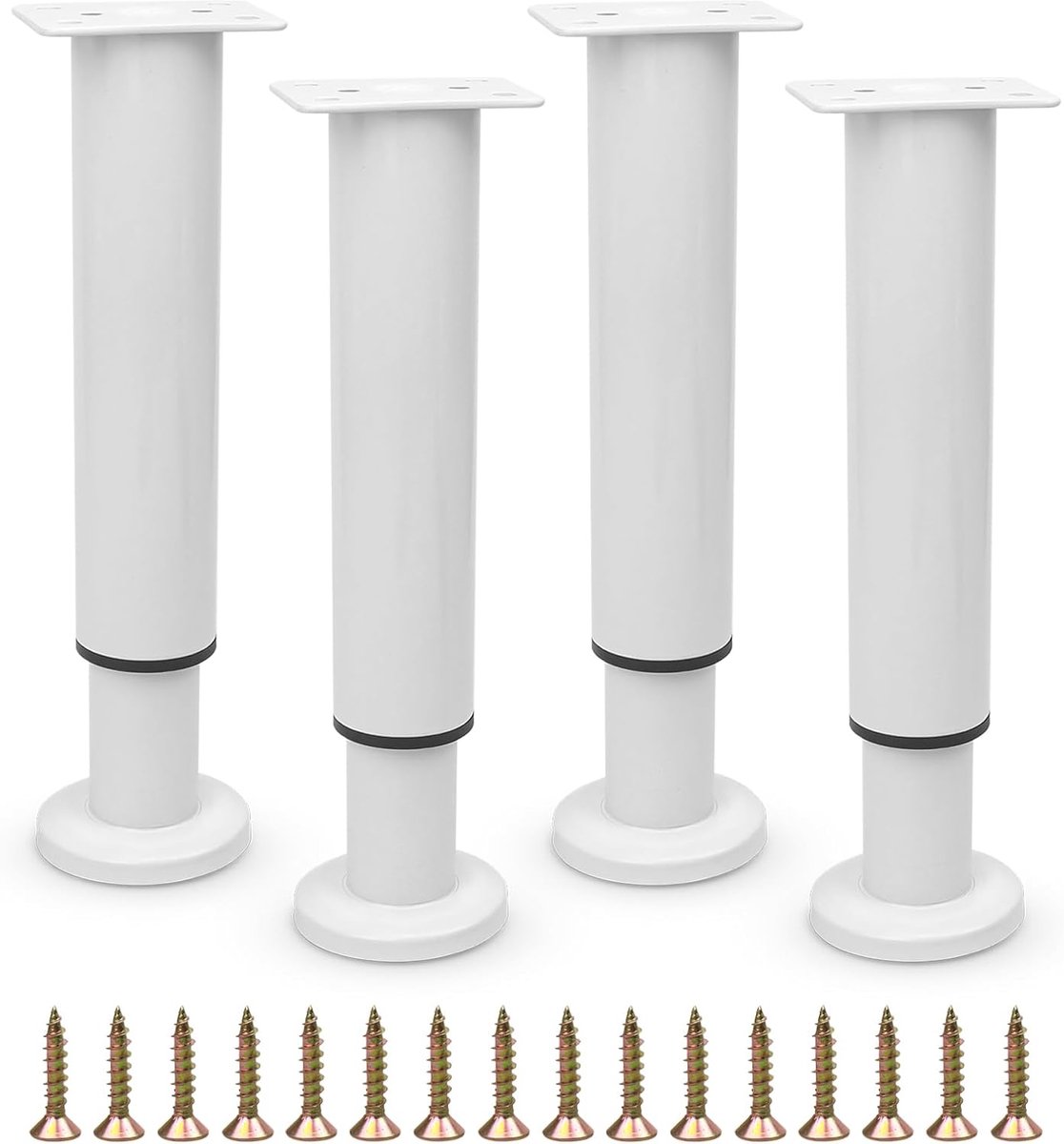 Famanu - Meubels verstelbare poten, metalen bedsteun beenvervanging centraal latframe banksteun beendelen intrekbare zwaar belastbare meubelvoet voor bank/dressoir/tafel/kast 18-32 cm (wit, 4 stuks)