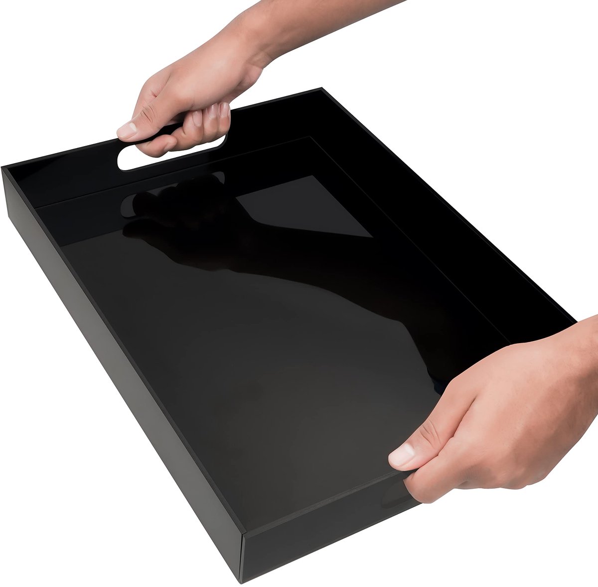 Belle Vous Zwart Acryl Plastic Dienblad met Handvatten – L40,5 x B30 cm – Groot Driehoeks Decoraties Knoei Vrije Tafel Organizer – Thee, Koffie, Drankjes, Ontbijt & Voedsel Tray
