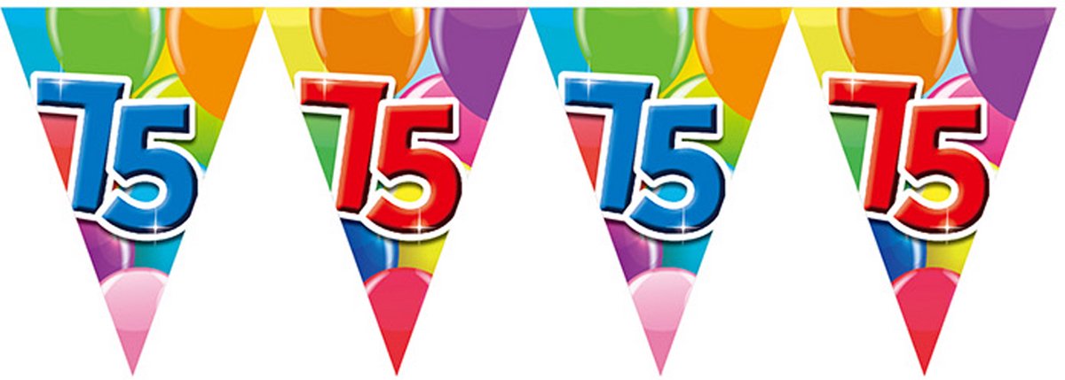 12x Vlaggenlijn 75 jaar 10 meter dubbelzijdig bedrukt - Verjaardag Feestje Vlag Vlaggen Versiering Slinger Feestdecoratie Decoratie