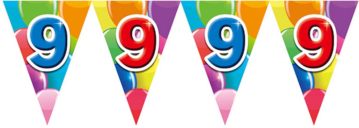 12x Vlaggenlijn 9 jaar 10 meter dubbelzijdig bedrukt - Verjaardag Feestje Vlag Vlaggen Versiering Slinger Feestdecoratie Decoratie