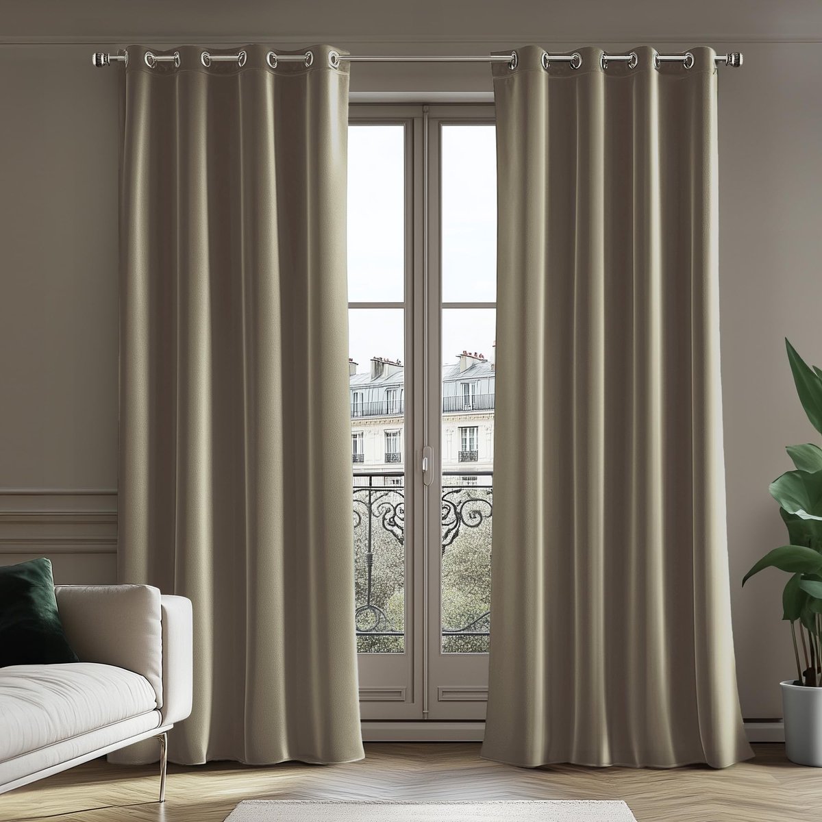 Unyqoos ® Gordijnen voor Woonkamer en Slaapkamer met Volledige Verduistering en Thermische Isolatie, Luxe Fluweel, Set van 2 Stuks, Lichtbruin, 180 x 140 cm