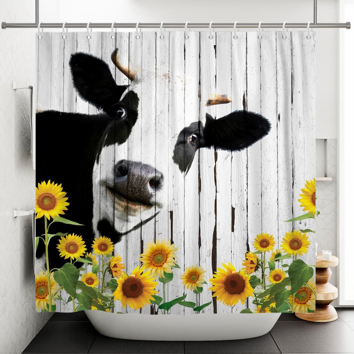 My Ninki ® Unieke Boerderijthema Douchescherm 180x200 cm met Schotse Hooglander en Zonnebloem Design