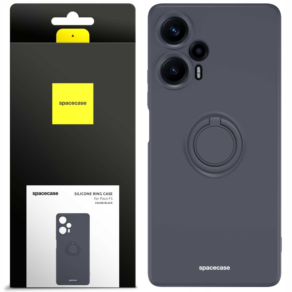 Spacecase Siliconen Case Ring Voor Poco F5 Zwarte Cover