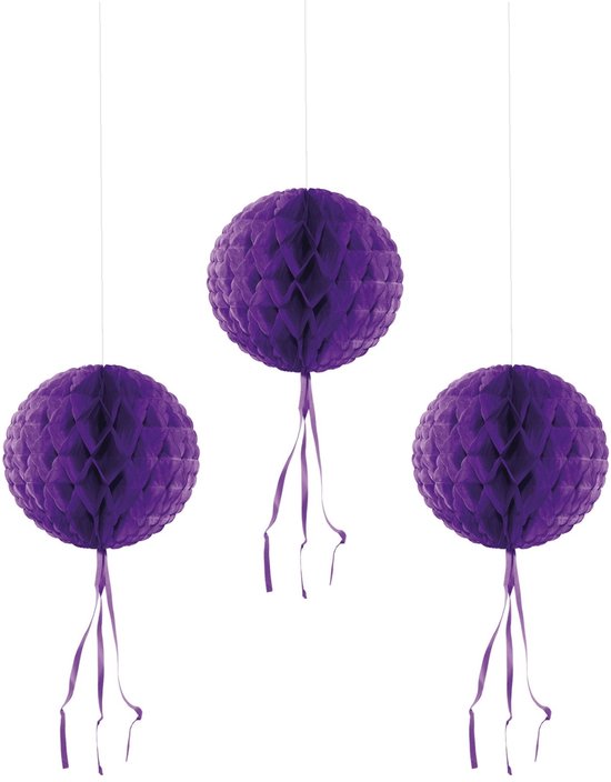 Décoration en Honeycomb - Décoration en Honeycomb d'abeille - Décoration en nid d'abeille - Décoration boule - Décoration à suspendre en papier - Violet - 3 Pièces - 30 Cm - Fête - Fête - Anniversaire - Décoration.