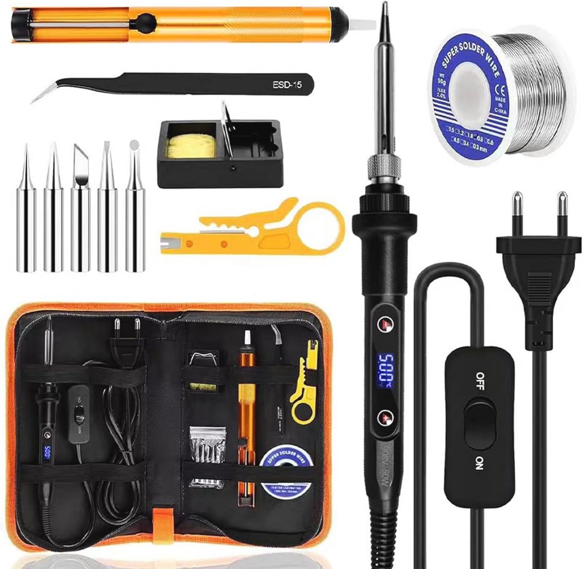 Soldeerboutkit 80W - Instelbare Temperatuur 180-520 °C met Antistatische Pincet en 5 Punten voor Elektrotechniek en Doe-Het-Zelf