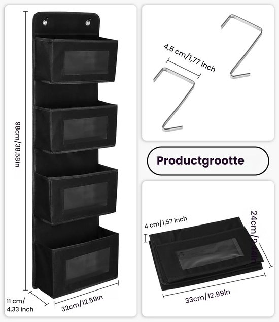 Beinou Over de Deur Organizer met 5 Grote Zakken 48 x 12.6 Deurhanger Opslag met Helder Venster voor Bijkeuken Baby Nursery Badkamerkast Grijs