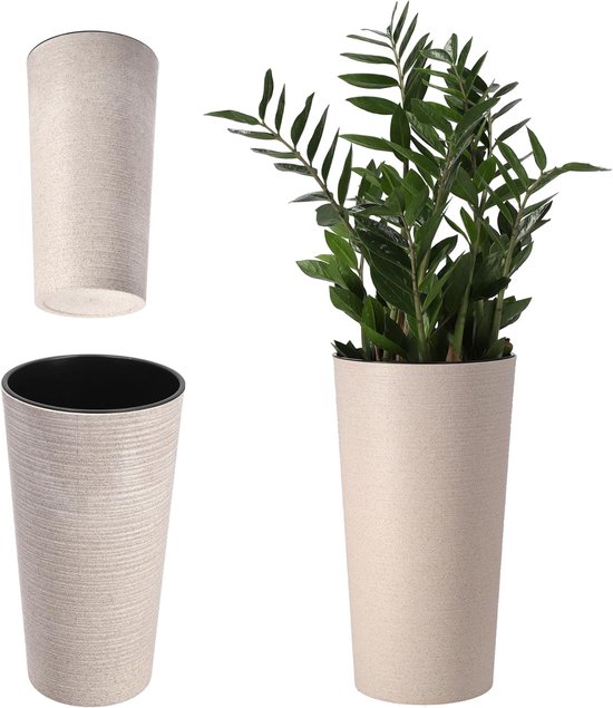 KADAX Bloempot met houtspaanders, elegante bloempot met uitneembare inzetstuk, bloempotbescherming voor kantoor, bloembak, pot, tuinschaal (grafiet, diameter 25,5 cm