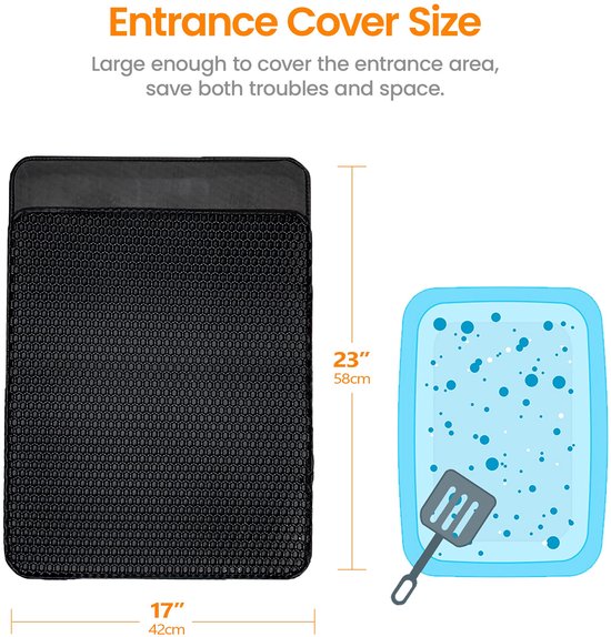 vootun Kattenbakmat, 60 x 90 cm, kattenmat, XXL kattenbakmat, dubbellaagse mat, waterdicht en antislip, antislip EVA-materiaal, grijs