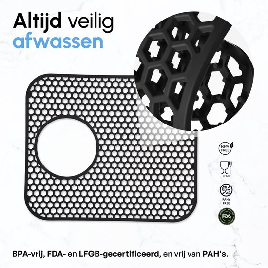 Bodo® Tapis d'évier en Siliconen Zwart avec trou - 34 x 29 cm - Accessoires de vêtements pour bébé de Cuisine - Protecteur d'évier - Sous-verres en Siliconen - Anti-rayures - Accessoires de vêtements pour bébé d'évier