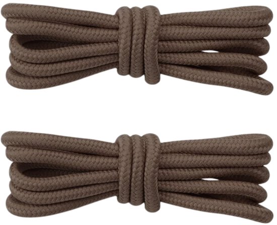 Twee paar ronde, gevlochten bruine schoenveters van 100 cm lang met een diameter van 5 mm.
