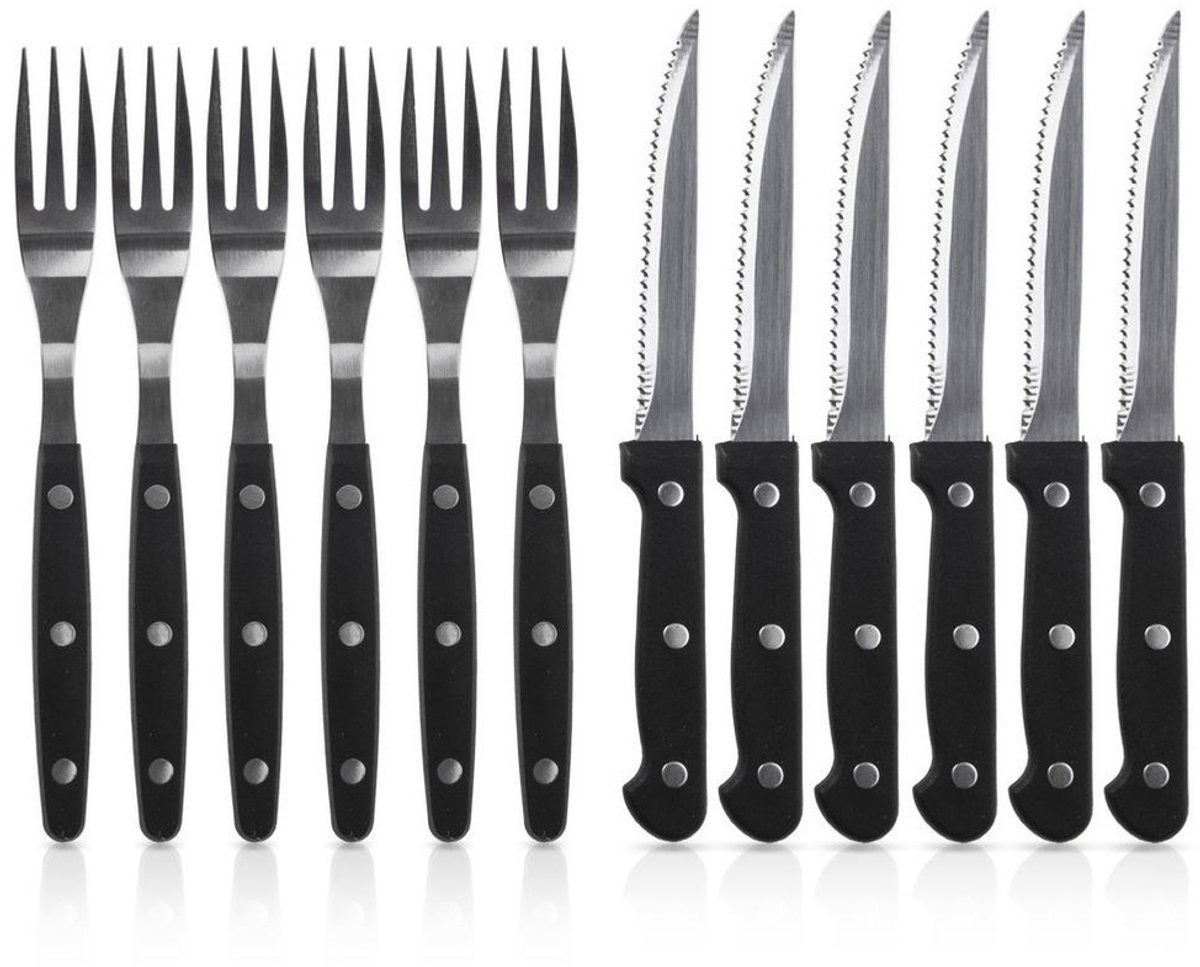 Bestekset voor Steaks en Hamburgers Edelstaal 12 delig - Steakmessen - Messenset - Steakmessenset - Kartelmes - Messenset - Bestek Set BBQ