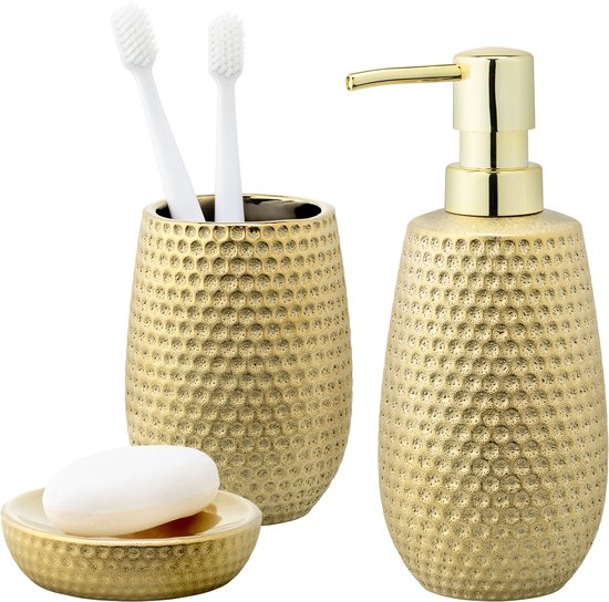 EMPO 6 stuks badkamer helder glas accessoires set (lotion zeepdispenser, zeepschaal, tandenborstelhouder, tuimelaar, wattenstaafje pot), moderne moderne decor kristal vintage cadeau (6 stuks grijs