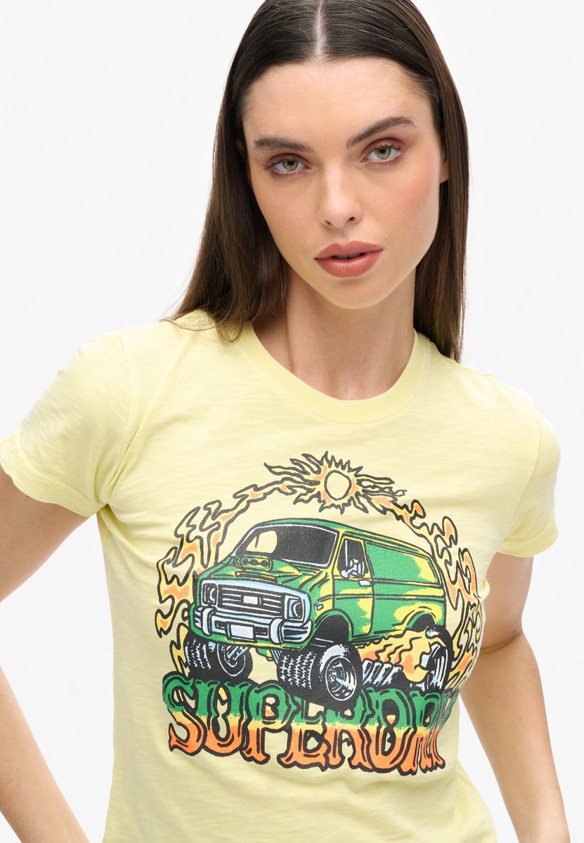 Superdry T-shirt met neon motorprint en aansluitende pasvorm Dames T-shirts Geel