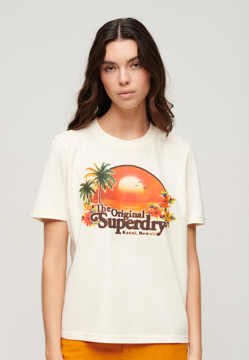 Superdry Travel Souvenir T-shirt met relaxte pasvorm Dames T-shirts Ecru Marl