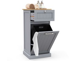 COSTWAY Waskast met wasmand, wasverzamelaar met lade, tafelblad van bamboe, badkamerkast, badkamerkast voor badkamer, bijkeuken, 40 x 37 x 82 cm (grijs)
