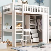 Sweiko Hoogslaper - 90*200cm - met Bureau + Kledingkast + 3-lades - Zonder stoel en matras - Wit