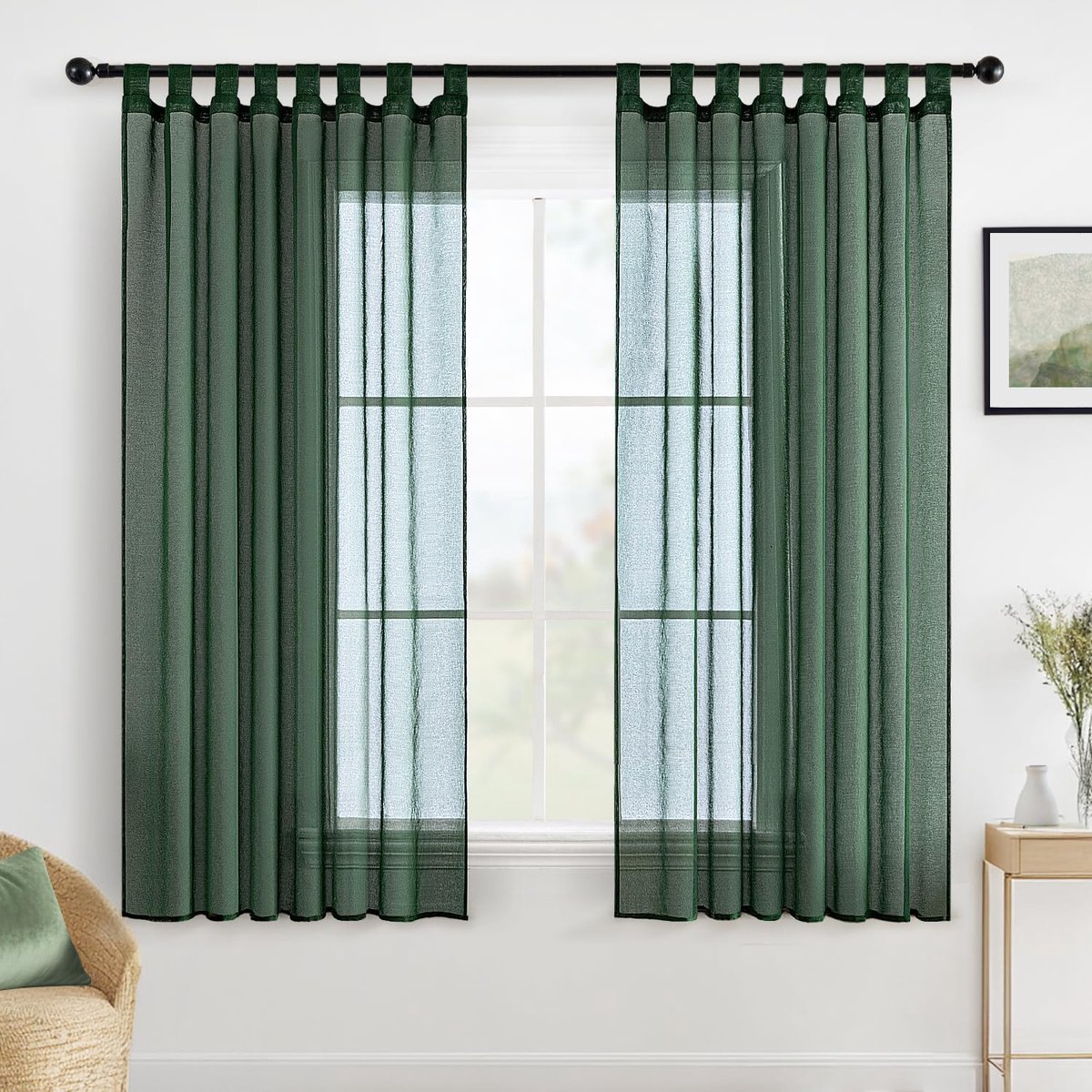 My Ninki ® Gezellige Transparante Gordijnen met Lussen voor Slaapkamer en Woonkamer - Set van 2 Stuks, Donkergroen