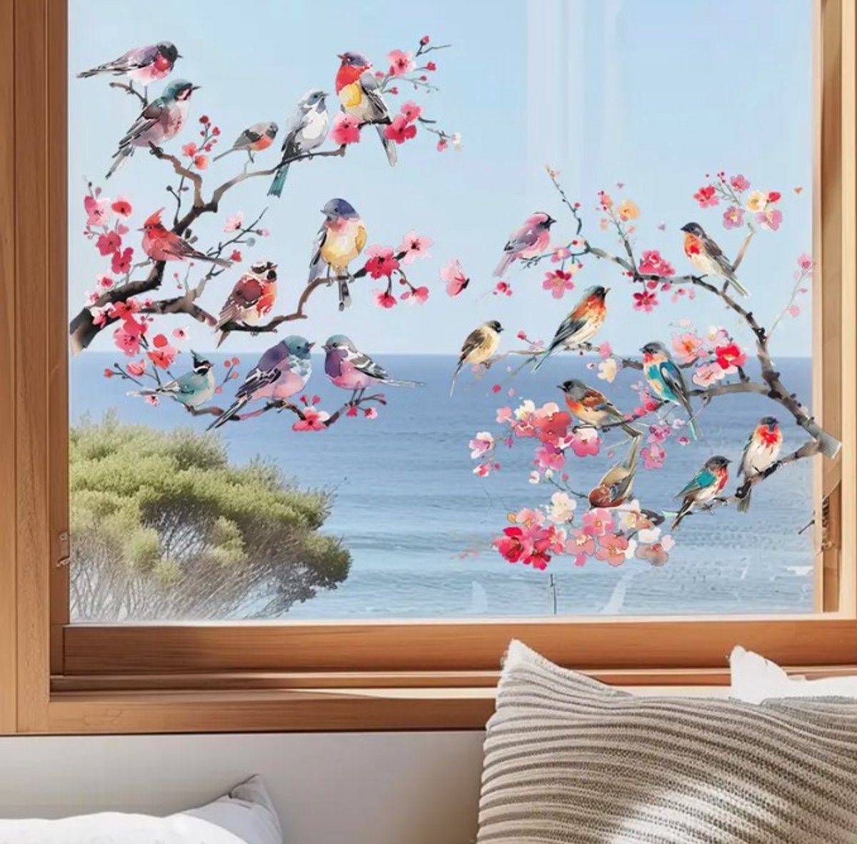 Muursticker - Raamsticker Vogeltjes - Diverse vogels en boomtakken - Tak - Winter - Muur Sticker / Raam sticker Keuken – Handgeschilderd | Kinderkamer | Jongens – Meisjes – Baby | Decor - Poster | Verwijderbaar – Zelfklevend plakfolie | DH collection