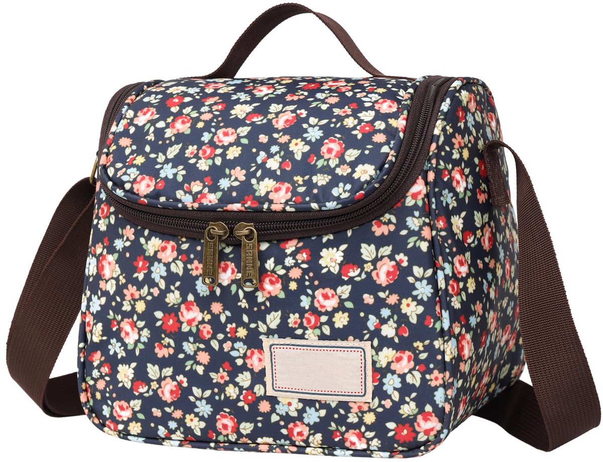 My Ninki ® Luxe Bloemenpatroon Isolerende Lunchtas met Verstelbare Schouderriem voor Diverse Gelegenheden