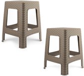 Plasticforte Zit krukjes - 2x - taupe - rotan kunststof - 37 x 37 x 46 cm - extra zitplaatsen