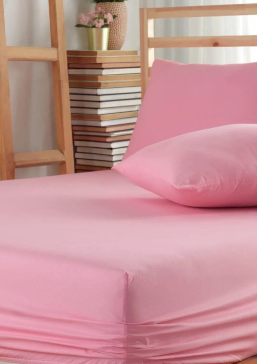 Hoeslaken - Inclusief Kussensloop - 100% Ranforce Katoen - 90x200 cm - Roze - Zacht - Ademend & Hypoallergeen - Elastische Hoeken tot 35 cm - Perfecte Pasvorm - De Linde Home