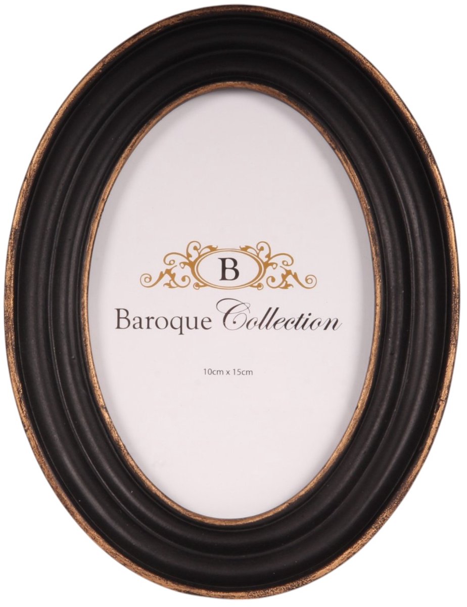 Baroque - Fotolijst - Fotolijst 10x15 cm - Zwart - Resin - Ovaal - Staand - 21x16x3 - Polyresin