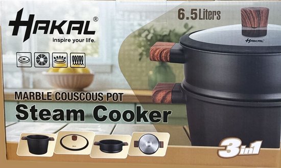 Kamberg - Couscous-Pan/Stoompan 3 In 1 Diameter 22 Cm 6 Liter Hoogwaardig Roestvrij Staal Voor Alle Warmtebronnen Inclusief Inductie Coating Type Steen Zonder Pfoa