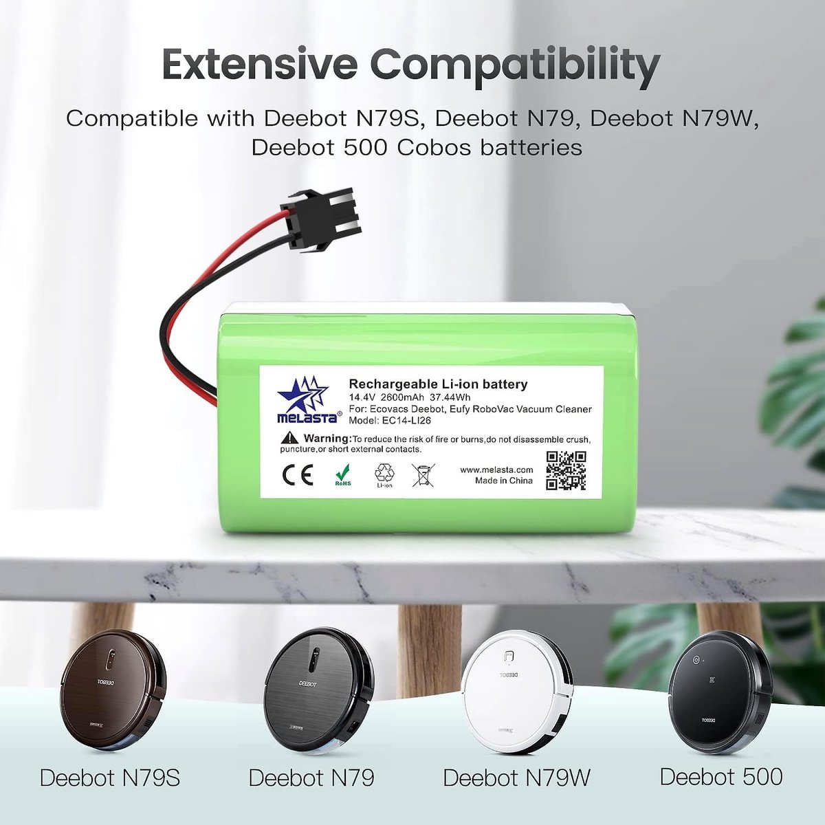 thumbnail image 2 of 14.4V 3000mAh Replacement Battery For Ecovacs Deebot & Eufy RoboVac (11S MAX, N79S, DN622) – 1 To 4 Pack 2 of 6