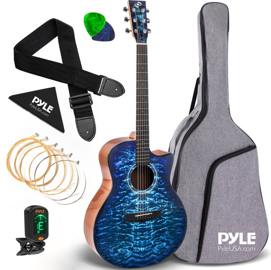 Pyle Akoestische Gitaarset - Volledige Maat Gitaar met Complete Accessoire Kit- Stalen Snaren- Digitale Tuner- Ideaal voor Beginners, Studenten, Kinderen en Volwassenen