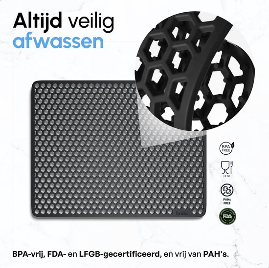 Bodo® – Tapis d'évier en Siliconen Zwart - 36 x 46 cm - Accessoires de vêtements pour bébé de Cuisine - Protecteur d'évier pour 40 x 50 cm - Sous-verres en Siliconen - Anti rayures - Accessoires de vêtements pour bébé d'évier