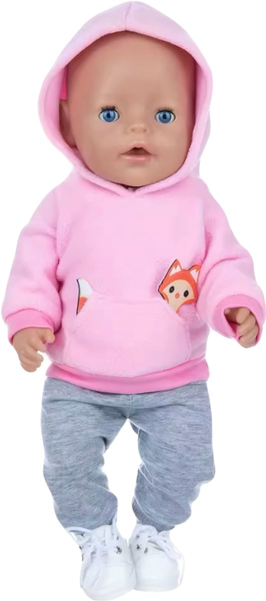 Roze-grijze Joggingspak “geschikt voor Baby Born” - Accessoire en Kleertjes voor je 36 + 43 cm BabyBorn Pop