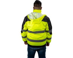 Dunlop Veiligheidsjas Maat L - Kleur Geel - Reflecterende Strepen voor Betere Zichtbaarheid in het Donker - Comfortabele Pasvorm - Gemaakt van Polyester - Geschikt voor Werk- en Verkeerssituaties