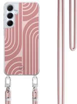 Étui avec cordon pour Samsung Galaxy A35 5G - Formes Blush - Cordon or rose inclus - Housse de protection bandoulière - Transparent, Rose - Belles Housses de téléphone