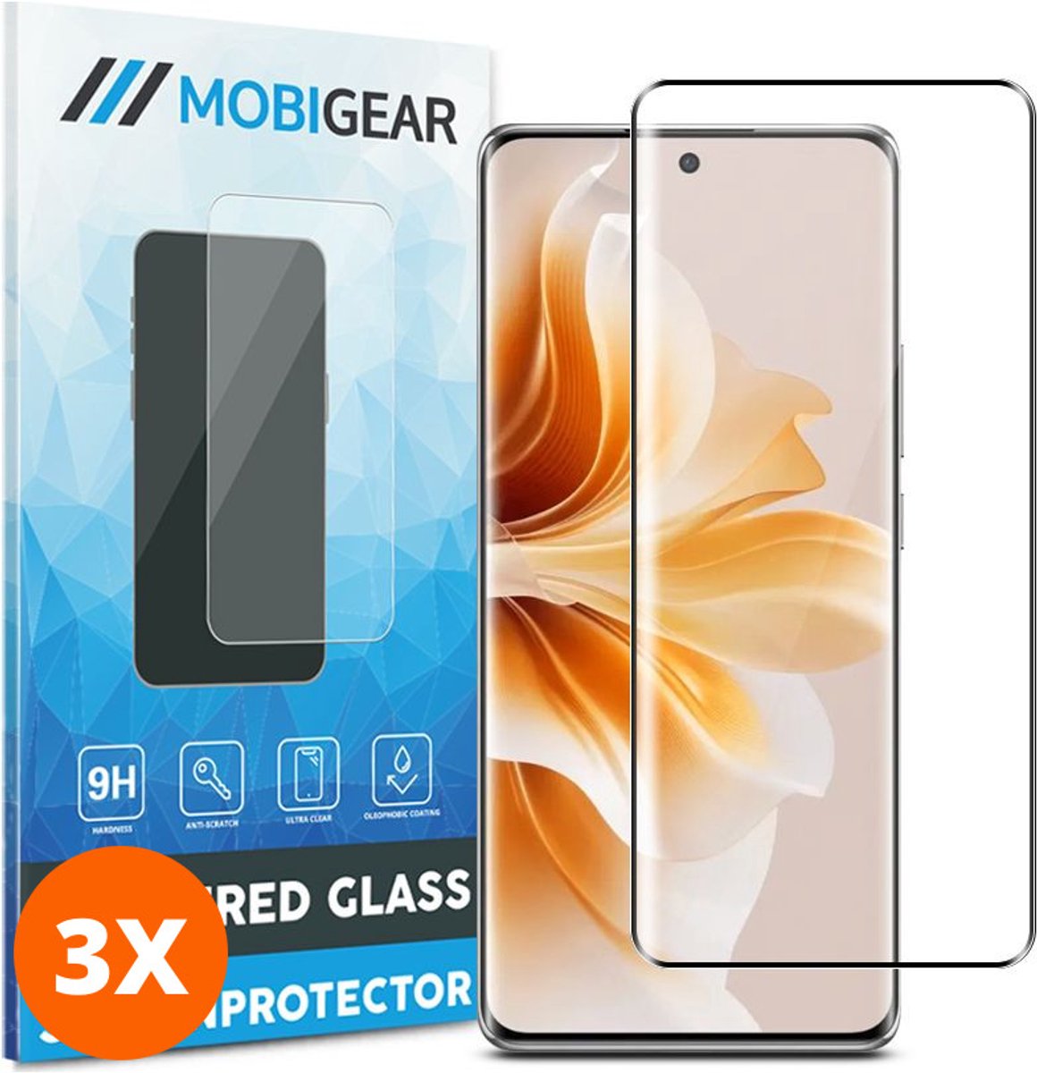 Mobigear Screenprotector geschikt voor OPPO Reno 12 Glazen | Mobigear Premium Screenprotector - Case Friendly (3-Pack)