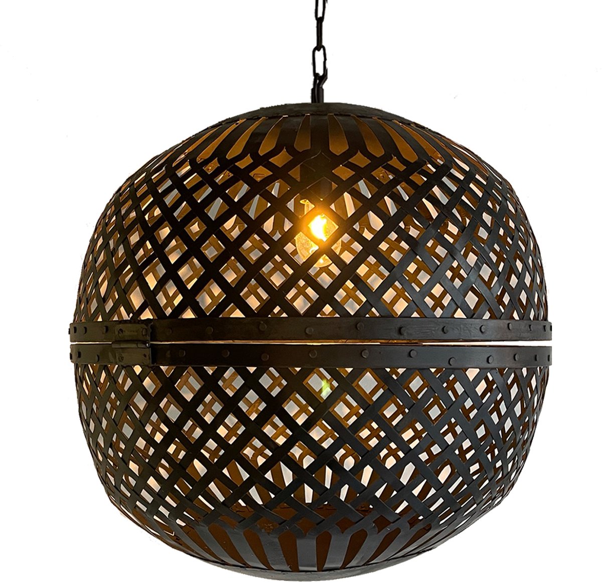 by Mooss - Hanglamp - Marrakech - Metaal - Vlechtwerk - Stoer - Bol - Ã˜ 45 cm - Laantaarnlamp