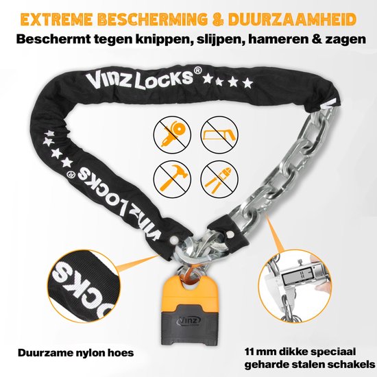 VINZ Makalu Motorslot / Kettingslot / Scooterslot ART 4 Gecertificeerd - 180 cm ketting - Dikte schakels: 10,5mm van VINZ — afbeelding 4
