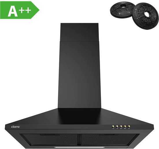 CIARRA CBCB6201-B - Afzuigkap Wandschouw 60cm Zwart - inclusief set koolstoffilters - 370m3 - energieklasse A++ DC motor