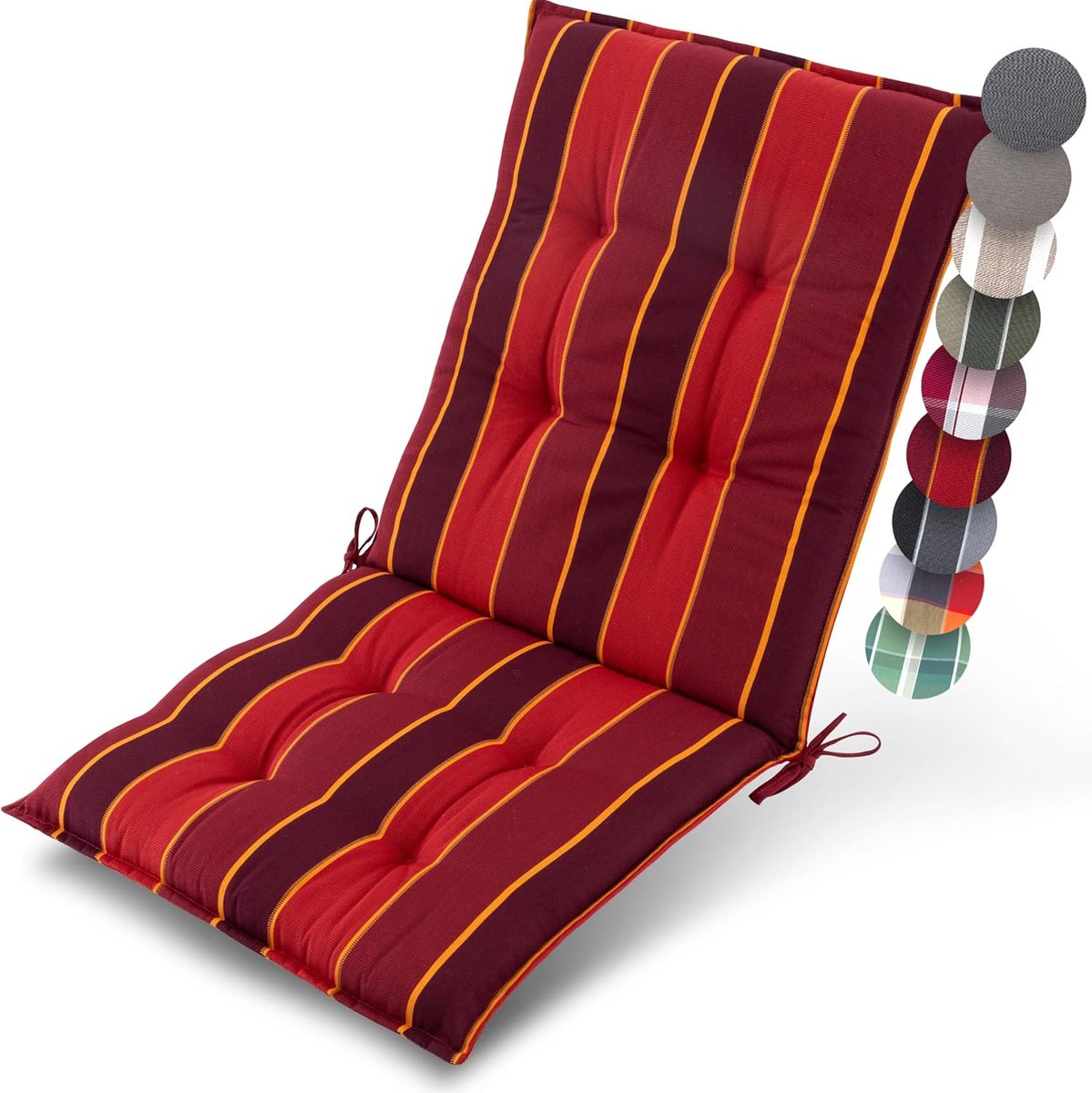 Beautissu Sun-NL – Premium Lage Rugleuning Kussen 100x50 cm – UV-bestendig & 8cm Dik Kussen Tuinstoelkussen Antislip Bevestigingsbanden – Stevige Stof Rood Gestreept